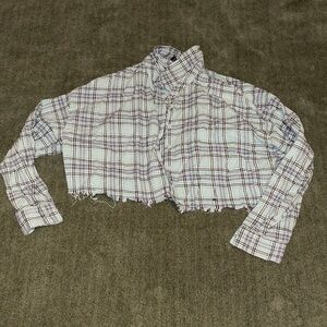 Forever 21 Plaid Crop Top - White and Purple